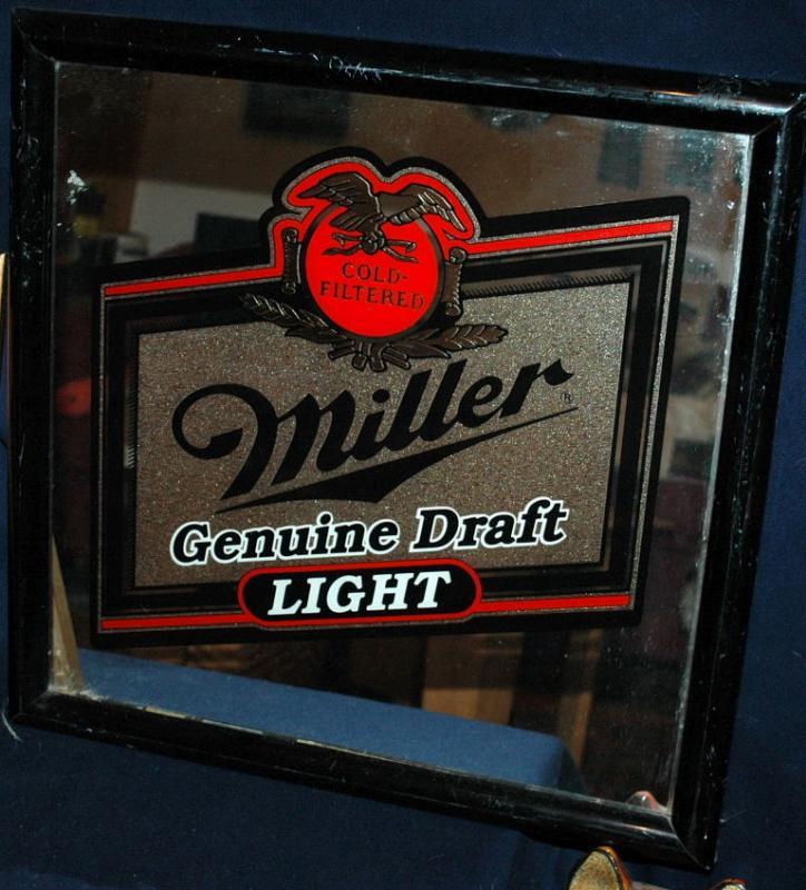 MILLER GOLD FILTERED GENUINE DRAFT LIGHT GLASS BAR MIRROR