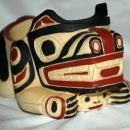 BOMA SPIRIT BEAR HOLDING ANOTHER FACE TRINKET HOLDER CARVED AND HAND PAINTED FROM CANADA'S FIRST NATION PEOPLE OR INTUITS