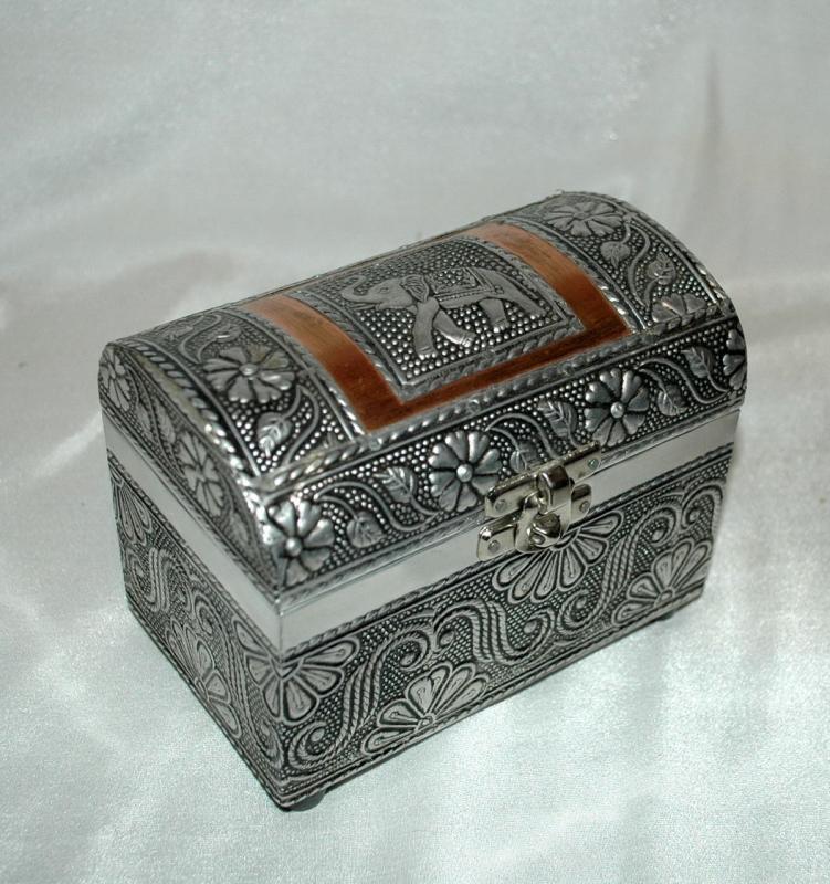Dome Lid Elephant Copper & Silver Trinket Jewelry Chest Box