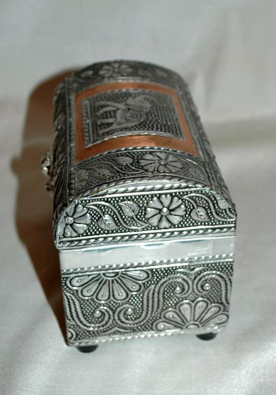 Dome Lid Elephant Copper & Silver Trinket Jewelry Chest Box