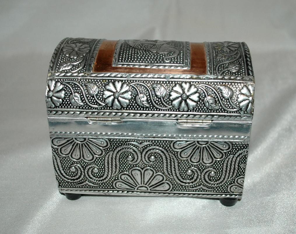 Dome Lid Elephant Copper & Silver Trinket Jewelry Chest Box