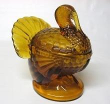 L.E. Smith dark amber turkey covered dish
