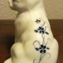Fenton Opaque White Cat, Hand Painted with Blue Flowers Artist Signed