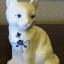 Fenton Opaque White Cat, Hand Painted with Blue Flowers Artist Signed