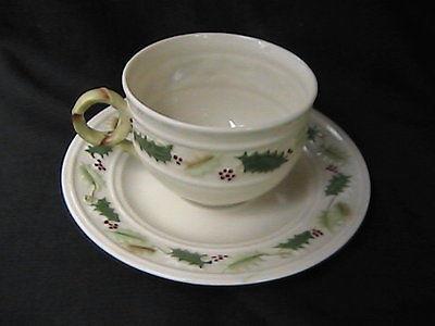 Belleek Christmas Holly Pattern Cup & Saucer - Ireland