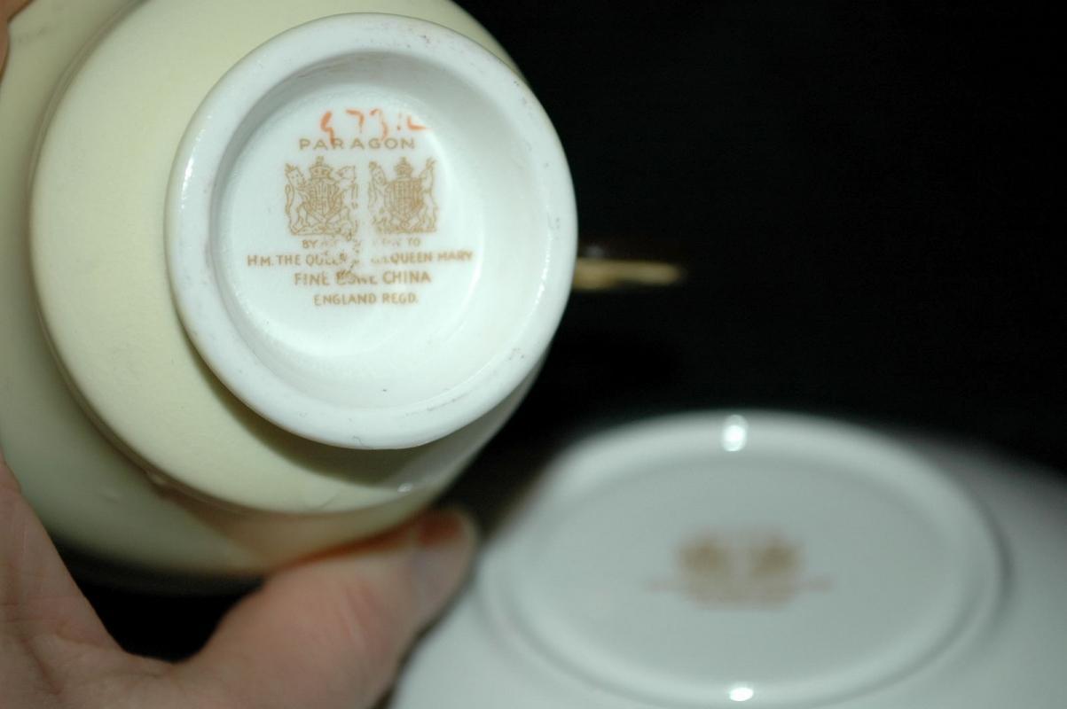 Paragon By Appointment H M The Queen & H M Queen Mary Fine Bone China England Tea Cup with Saucer Yellow with Gold