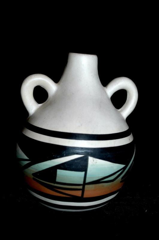 Native American 2 Handled Pottery Vase, Signed Anthony Navajo