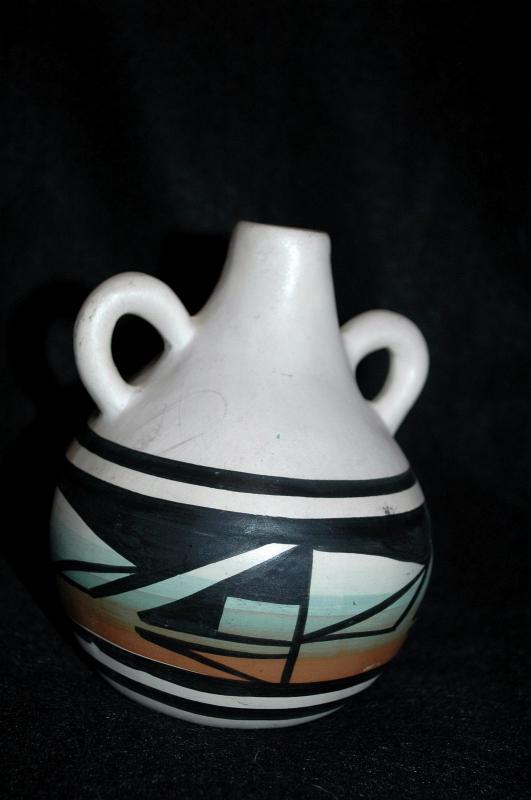 Native American 2 Handled Pottery Vase, Signed Anthony Navajo