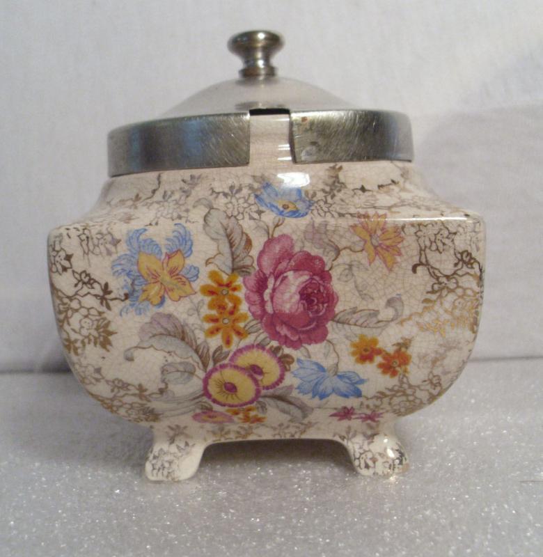 Sandland Ware Lancaster & Sandland L.T.D. Hanely England Lidded Jam or Sugar Bowl Chintz Rose