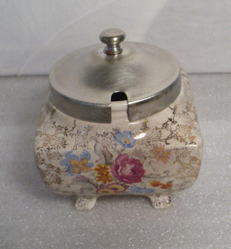 Sandland Ware Lancaster & Sandland L.T.D. Hanely England Lidded Jam or Sugar Bowl Chintz Rose