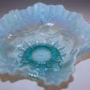 Jefferson Glass Company blue opalescent ruffle grape vine footed compote bowl EAPG