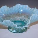 Jefferson Glass Company blue opalescent ruffle grape vine footed compote bowl EAPG