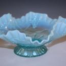 Jefferson Glass Company blue opalescent ruffle grape vine footed compote bowl EAPG
