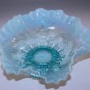 Jefferson Glass Company blue opalescent ruffle grape vine footed compote bowl EAPG