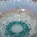 Jefferson Glass Company blue opalescent ruffle grape vine footed compote bowl EAPG