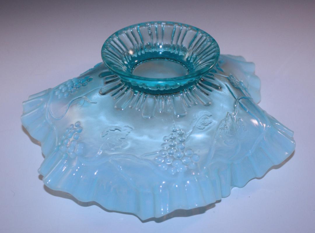 Jefferson Glass Company blue opalescent ruffle grape vine footed compote bowl EAPG