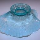 Jefferson Glass Company blue opalescent ruffle grape vine footed compote bowl EAPG