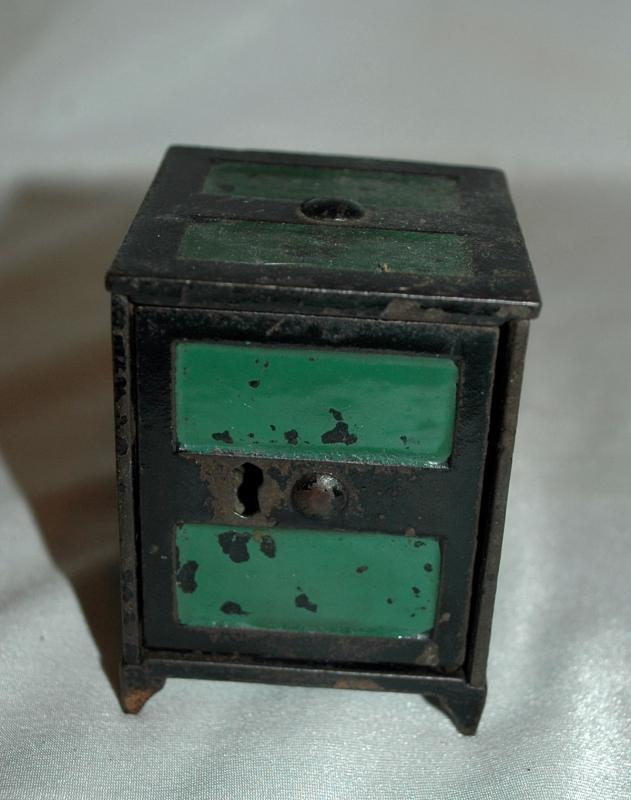 Antique Cast Iron Safe Style Coin Bank Key Operated with Hinged Door