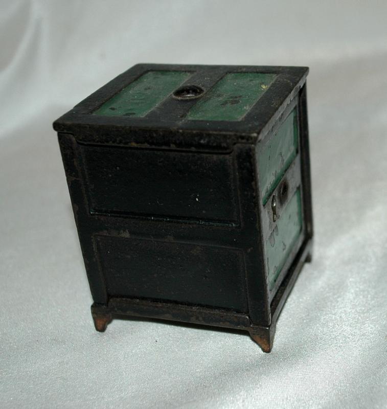 Antique Cast Iron Safe Style Coin Bank Key Operated with Hinged Door