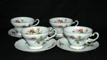 Aladin Occupied Japan Rose Pattern Tea Cup & Saucers 4 Sets Fine China