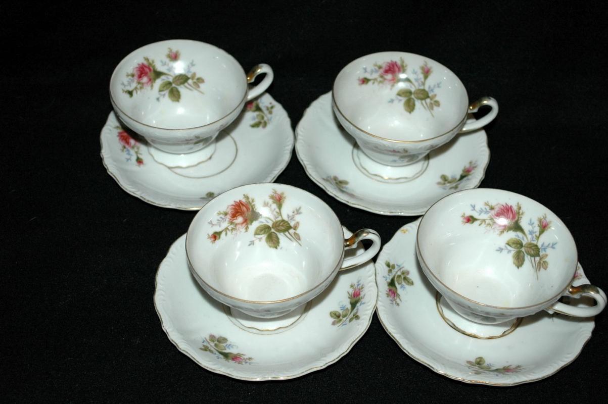 Aladin Occupied Japan Rose Pattern Tea Cup & Saucers 4 Sets Fine China