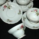 Aladin Occupied Japan Rose Pattern Tea Cup & Saucers 4 Sets Fine China