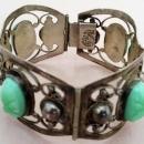 Vintage Mexico Sterling and Carved Green Onyx Bracelet