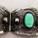Vintage Mexico Sterling and Carved Green Onyx Bracelet