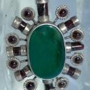 Huge Irish Celtic Sterling Silver , Garnet, Green Agate Medallion Pendant