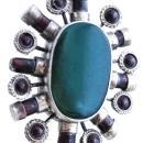 Huge Irish Celtic Sterling Silver , Garnet, Green Agate Medallion Pendant