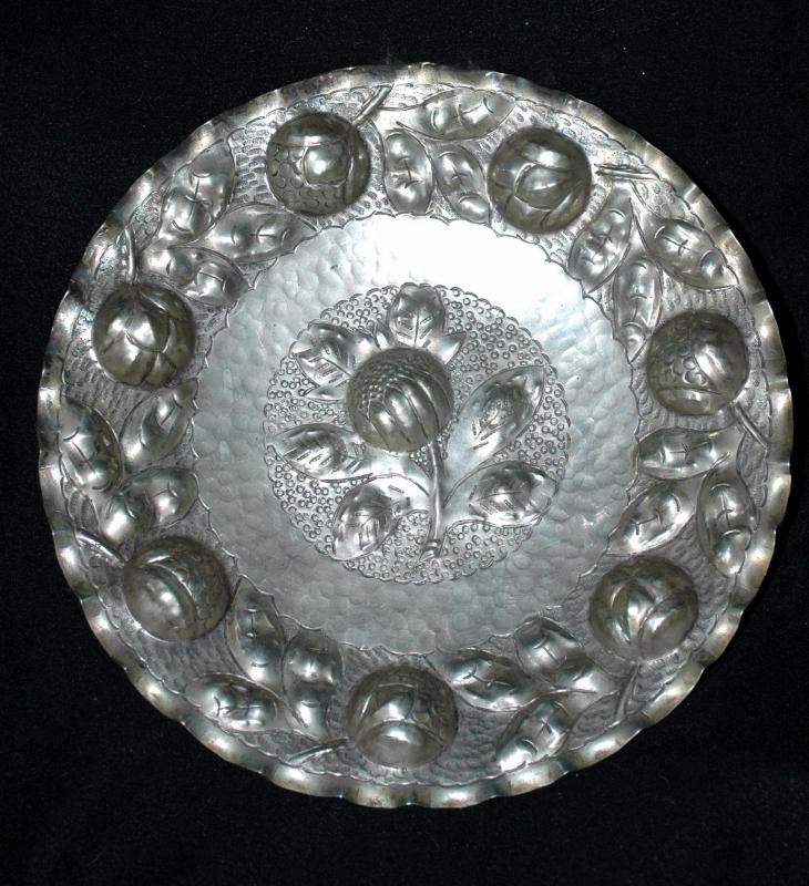 Hand Hammered Silver Metal Deep Repousse Artichokes Decorative Wall Plate