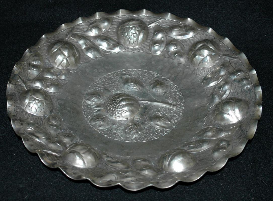 Hand Hammered Silver Metal Deep Repousse Artichokes Decorative Wall Plate