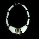 Trifari Chunky Necklace, High Fashion, Enameled Gold Tone Center piece and Ivory Colored Beads.
