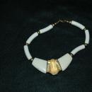 Trifari Chunky Necklace, High Fashion, Enameled Gold Tone Center piece and Ivory Colored Beads.