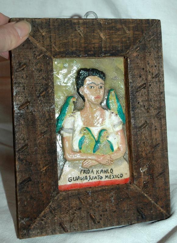 Frida Kahlo Portrait Old Mexican Folk Art , Hand Painted Wood Framed