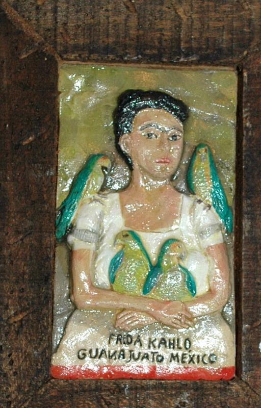 Frida Kahlo Portrait Old Mexican Folk Art , Hand Painted Wood Framed
