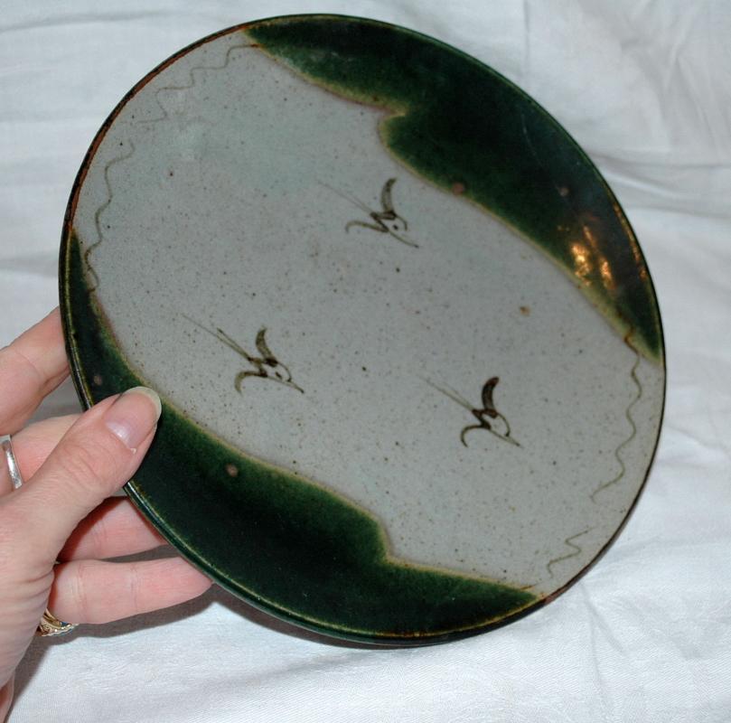Toyo Japanese Stoneware Pottery Footed Shallow Bowl or Dish