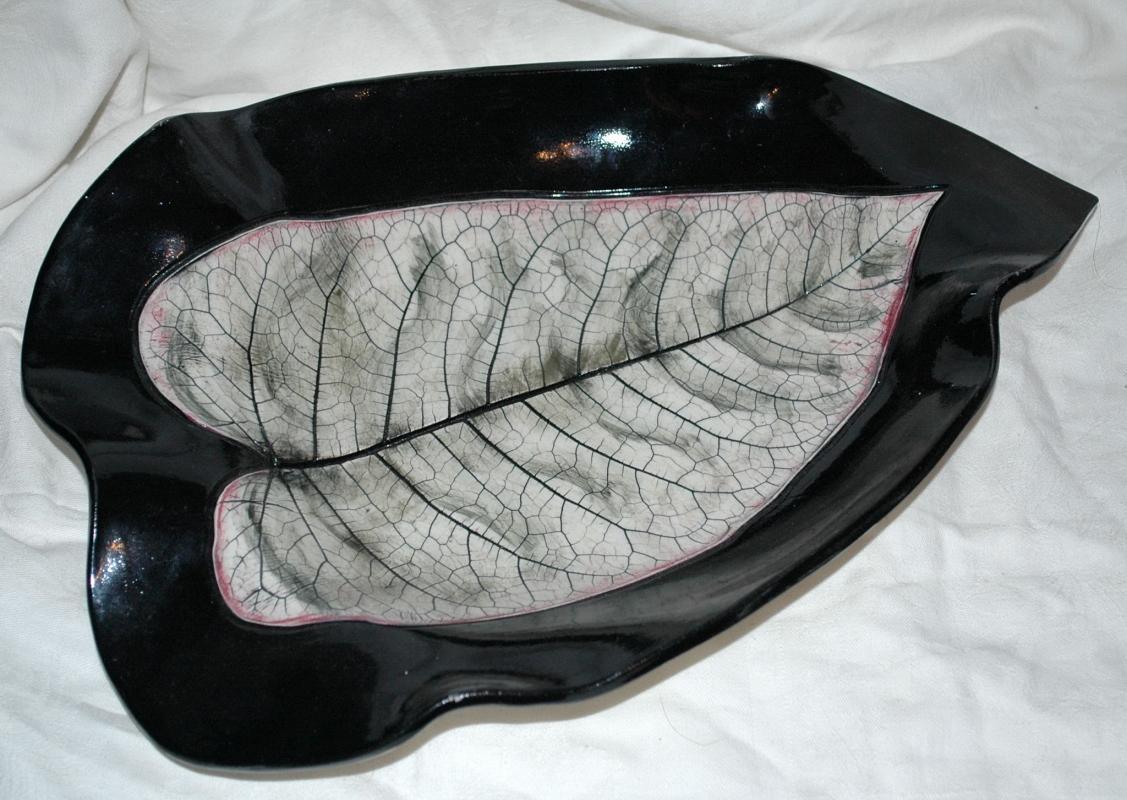 Large Leaf Platter Dish Art Pottery Signed