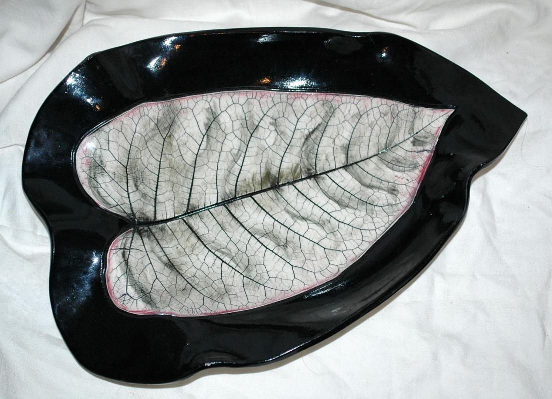 Large Leaf Platter Dish Art Pottery Signed
