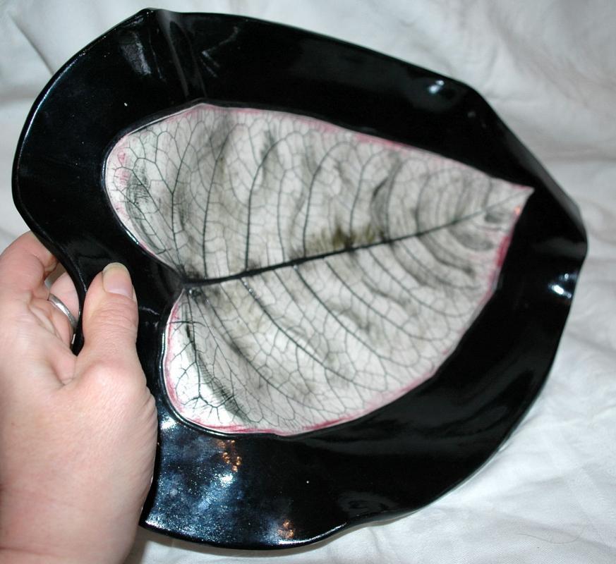 Large Leaf Platter Dish Art Pottery Signed