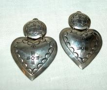 Native American Sterling Silver Heart Concho Clip Large On Earring Signed HDM