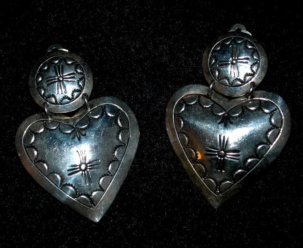 Native American Sterling Silver Heart Concho Clip Large On Earring Signed HDM