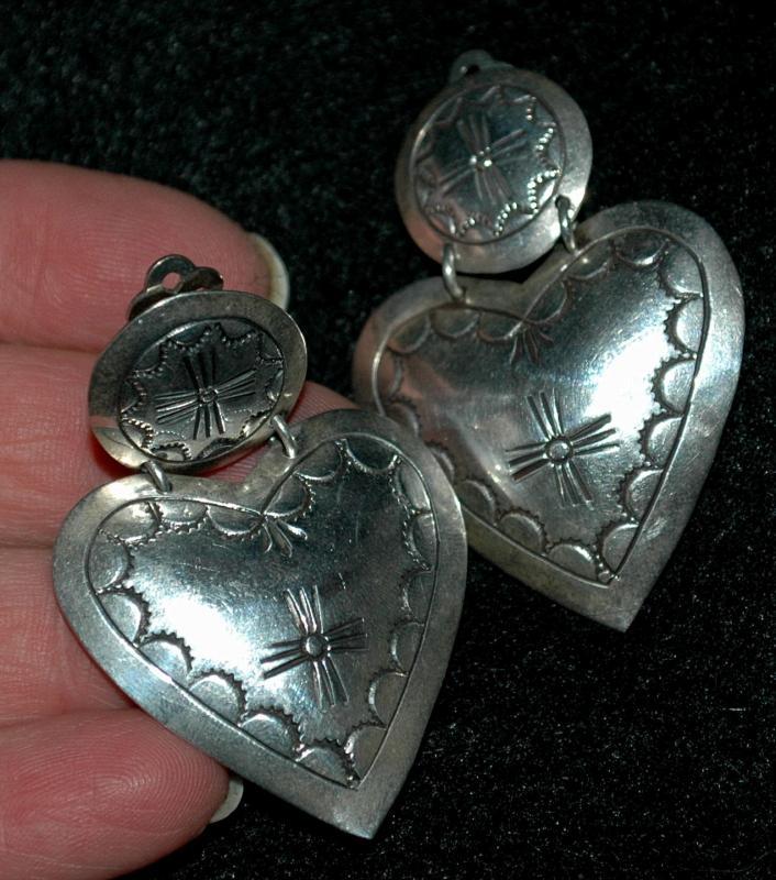 Native American Sterling Silver Heart Concho Clip Large On Earring Signed HDM