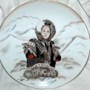 Alaska Eskimo Girl Hand Painted Signed Platter, Drarer, from Kodiak Navy Wives Club