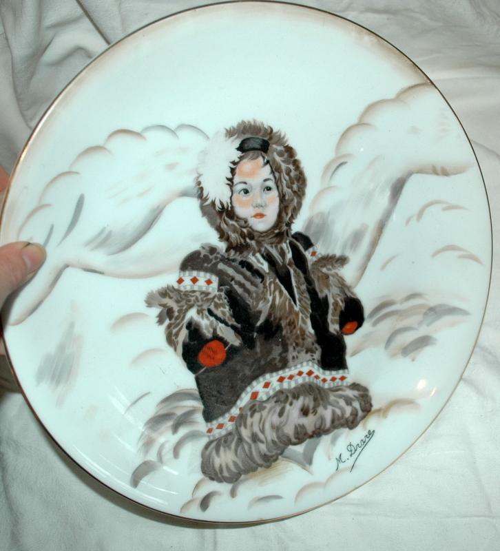 Alaska Eskimo Girl Hand Painted Signed Platter, Drarer, from Kodiak Navy Wives Club