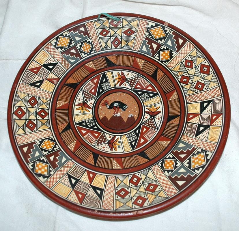 Hand-Painted and Hand-Fired Inca Peruvian Clay Plate, from Cuzco