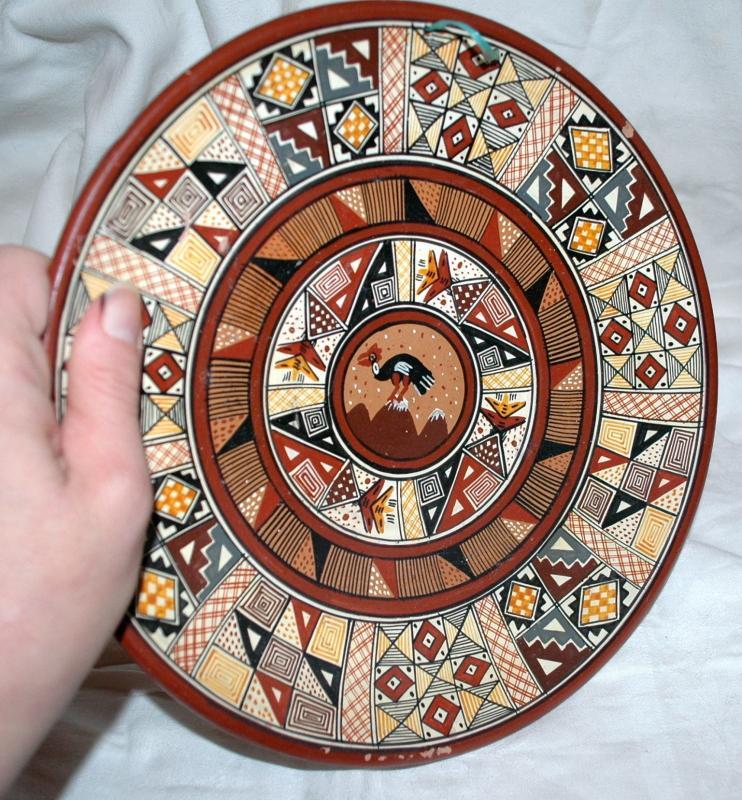 Hand-Painted and Hand-Fired Inca Peruvian Clay Plate, from Cuzco