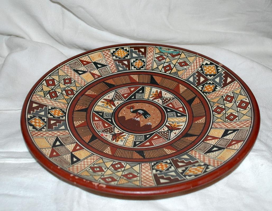Hand-Painted and Hand-Fired Inca Peruvian Clay Plate, from Cuzco