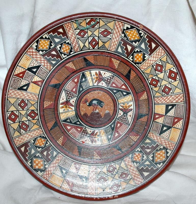 Hand-Painted and Hand-Fired Inca Peruvian Clay Plate, from Cuzco