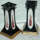 A Pair of O & EG (Oscar & Edgar Gutherz) Royal Austria Porcelain Candlesticks Black with Roses
